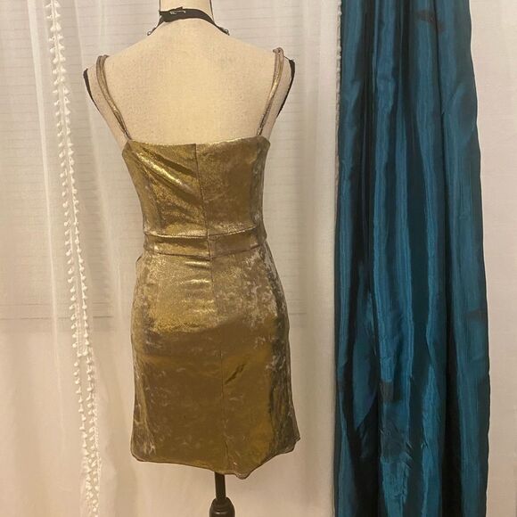 Zara Basic golden chameleon velour dress, M - Picture 2 of 9